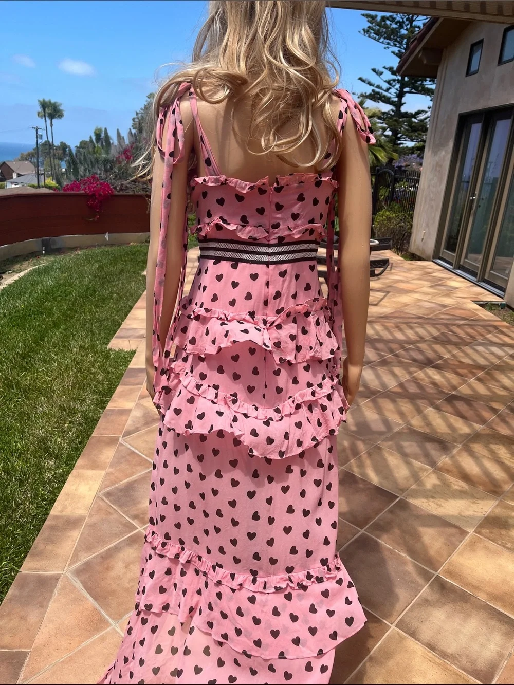 Feminine For Love & Lemons Pink Heart-Print Ruffle Slip with Striped Waist - Picture 6 of 10